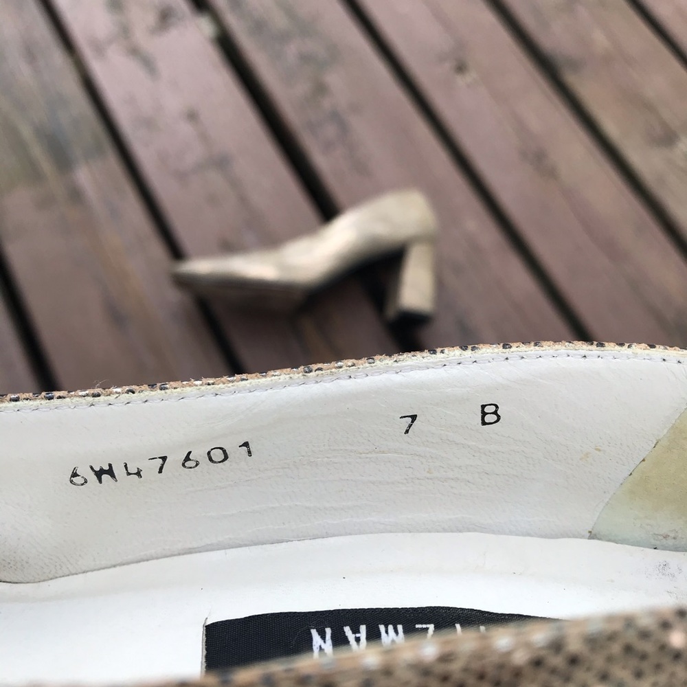 Stuart Weitzman Snake Print Heels Block Heel Gold… - image 6